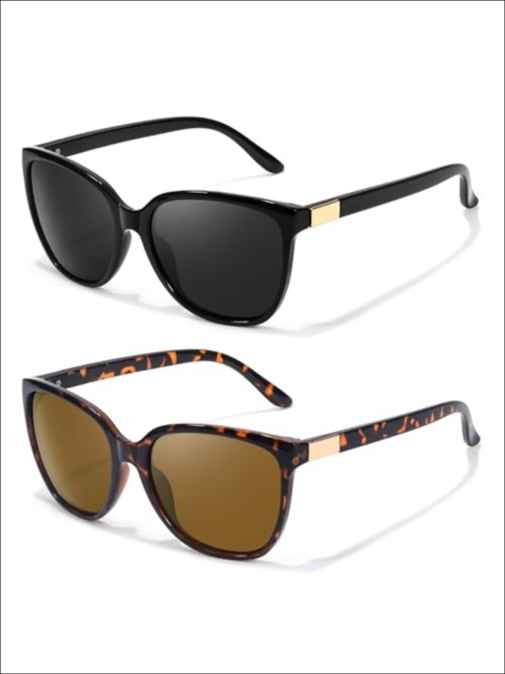 Polarized Square Retro Sunglasses with Gold Accents UV400 Full Frame